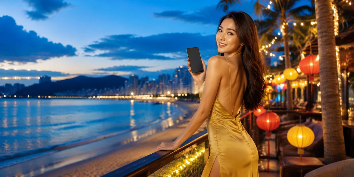 Người dùng đăng nhập tài khoản cá cược trên điện thoại tại bãi biển Đà Nẵng